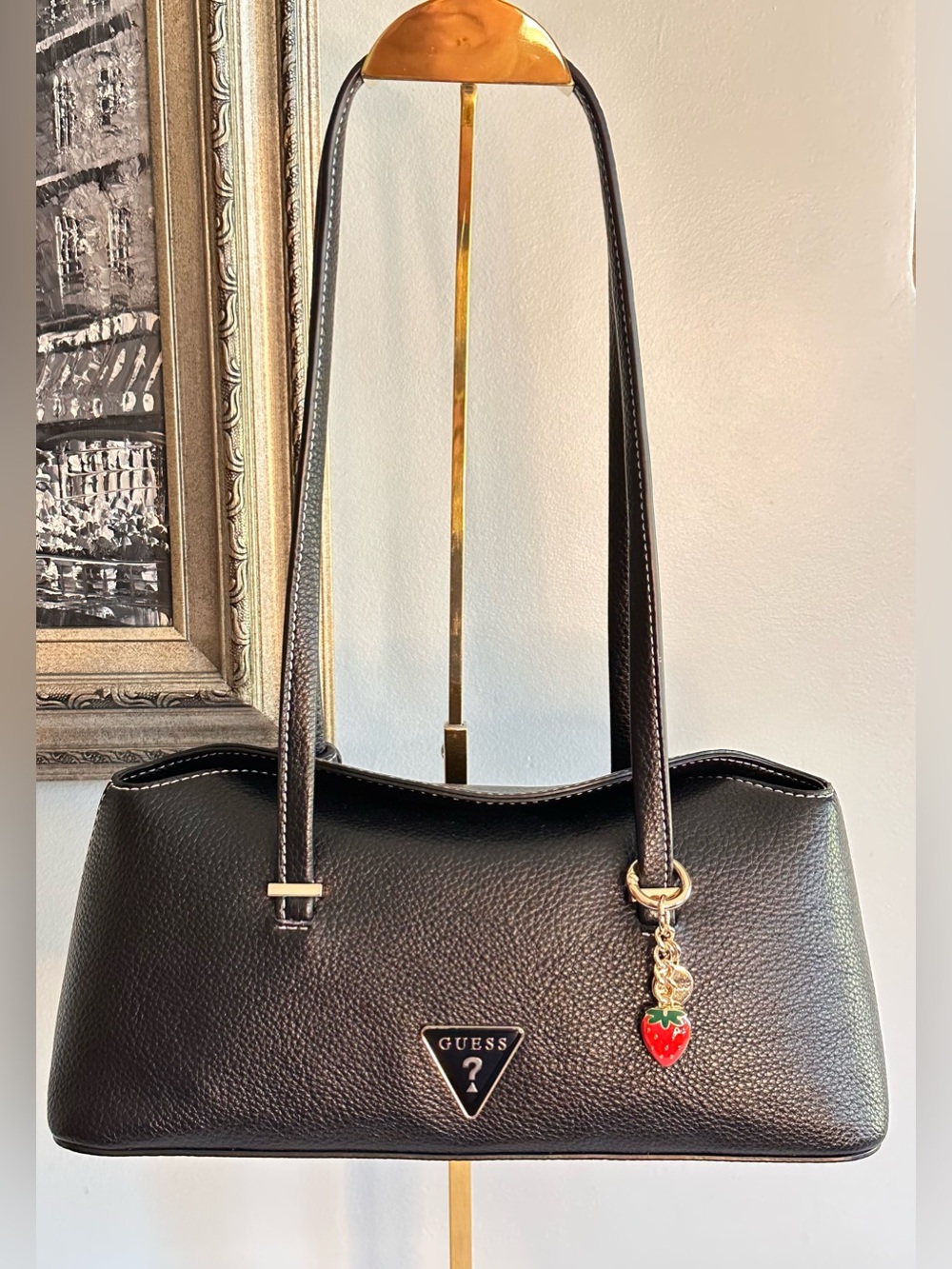 GUESS Meridian Shoulder Satchel compact, black, bag charm NWOT